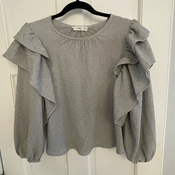 Mango Gray Textured Ruffle Blouse - Picture 2 of 4